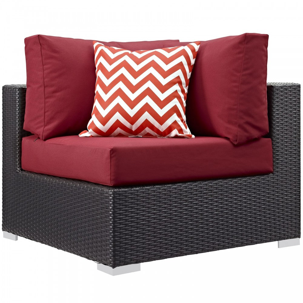 Convene 5 Piece Outdoor Patio Sectional Set, Espresso Red, EEI-2356-EXP-RED-SET