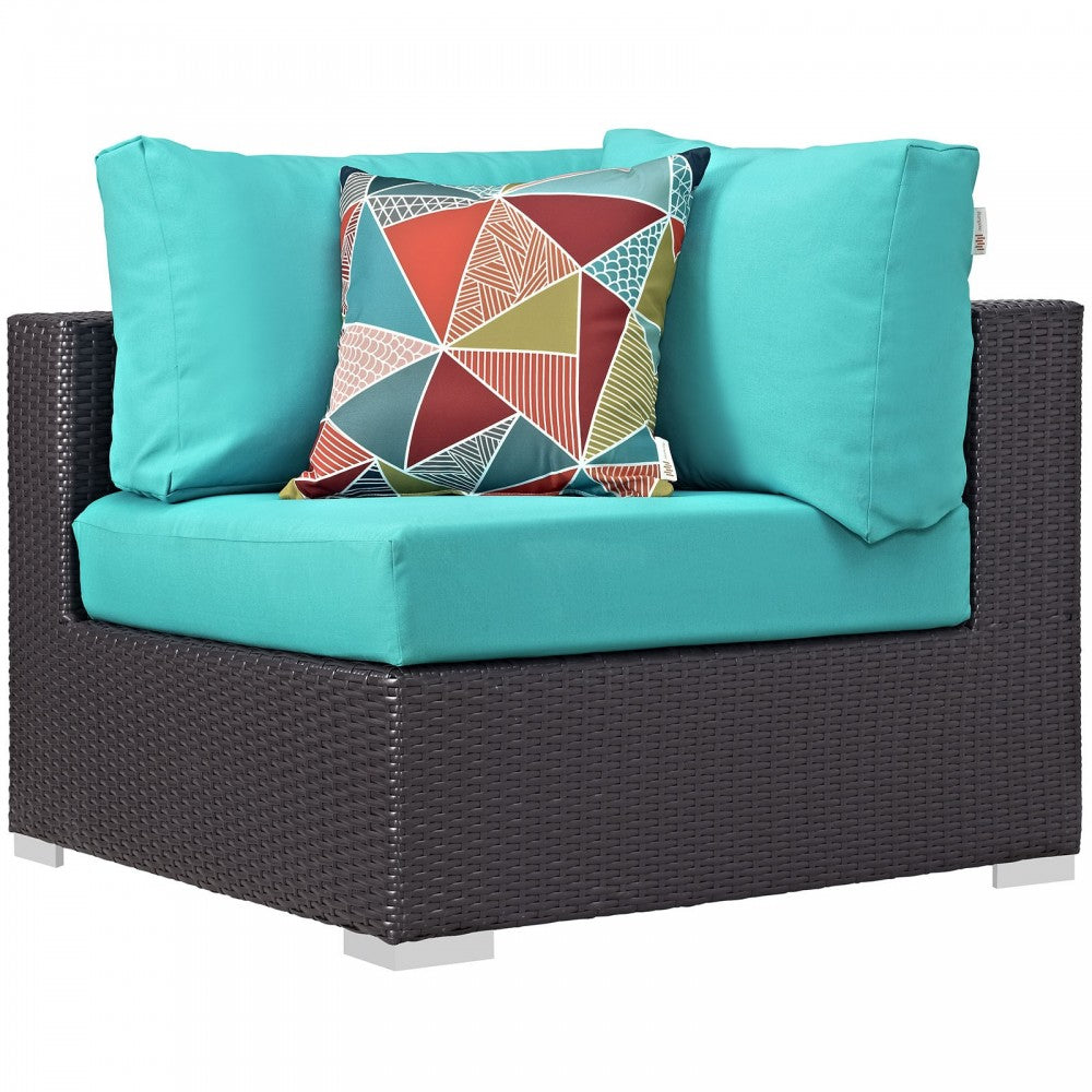 Convene 5 Piece Outdoor Patio Sectional Set, Espresso Turquoise, EEI-2356-EXP-TRQ-SET