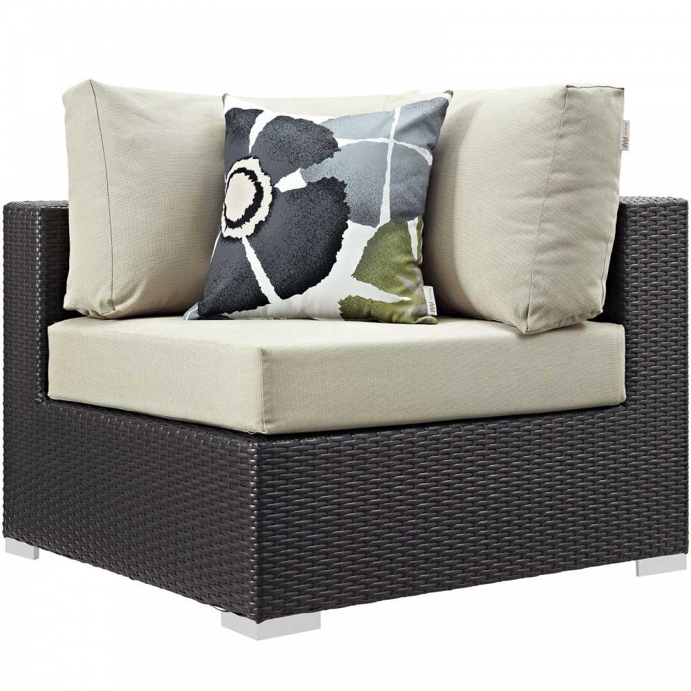 Convene 5 Piece Outdoor Patio Sectional Set, Espresso Beige, EEI-2362-EXP-BEI-SET