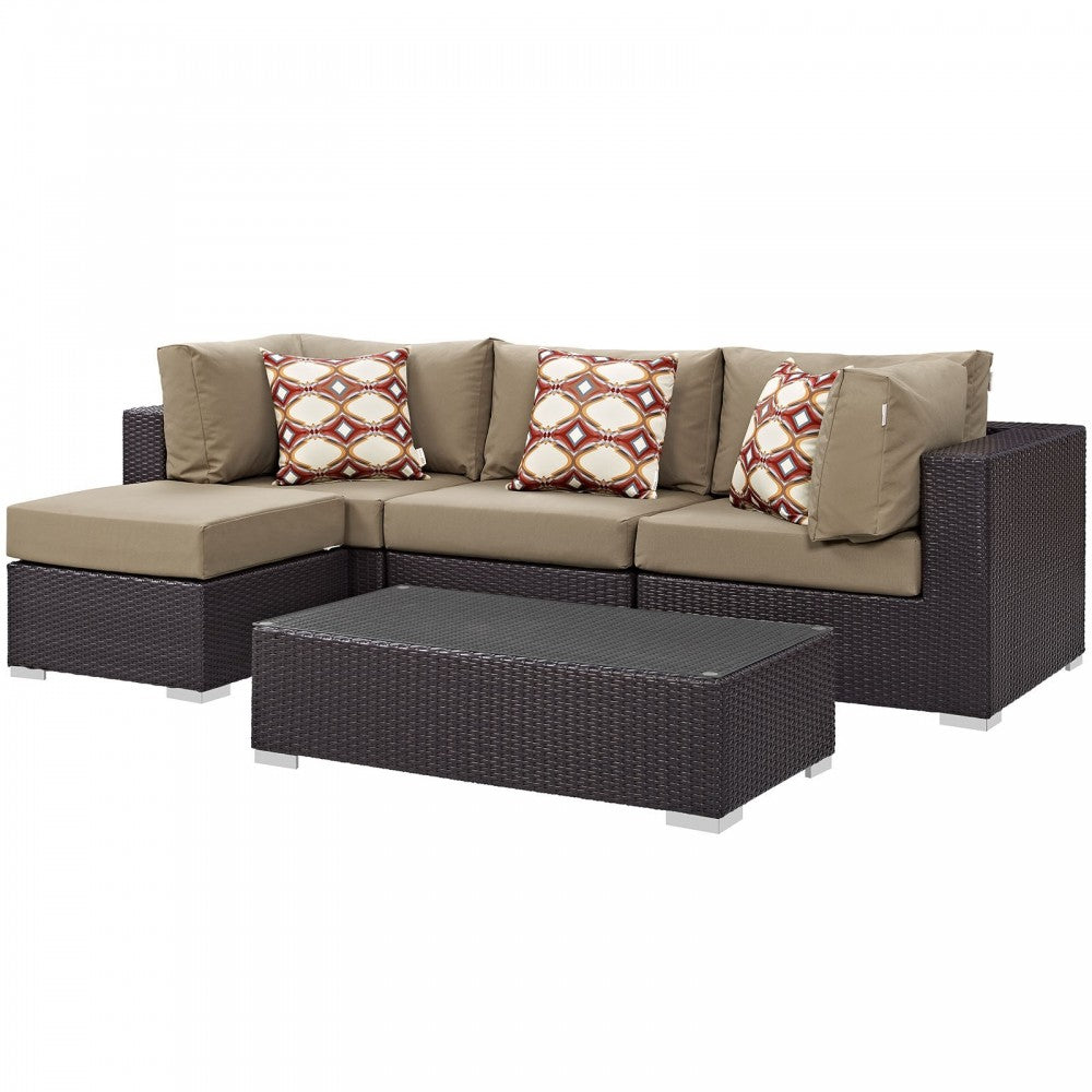 Convene 5 Piece Outdoor Patio Sectional Set, Espresso Mocha, EEI-2362-EXP-MOC-SET