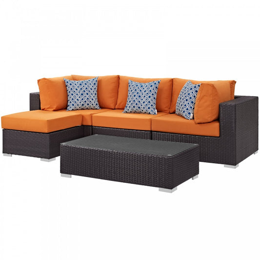 Convene 5 Piece Outdoor Patio Sectional Set, Espresso Orange, EEI-2362-EXP-ORA-SET