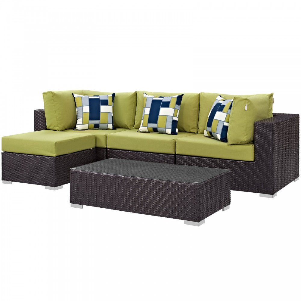 Convene 5 Piece Outdoor Patio Sectional Set, Espresso Peridot, EEI-2362-EXP-PER-SET