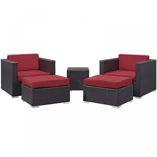 Convene 5 Piece Outdoor Patio Sectional Set, Espresso Red, EEI-1809-EXP-RED-SET