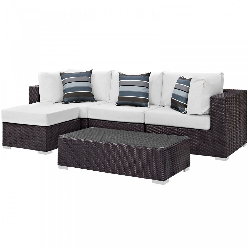 Convene 5 Piece Outdoor Patio Sectional Set, Espresso White, EEI-2362-EXP-WHI-SET