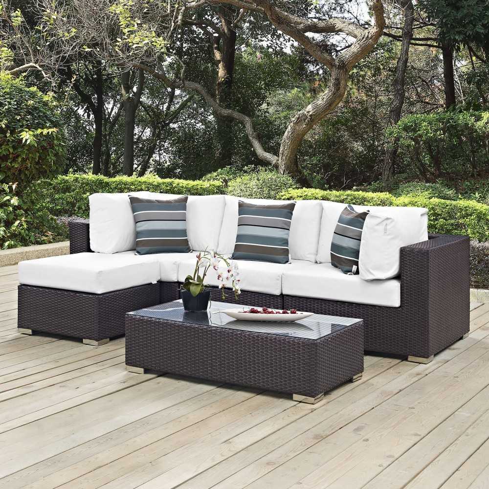 Convene 5 Piece Outdoor Patio Sectional Set, Espresso White, EEI-2362-EXP-WHI-SET