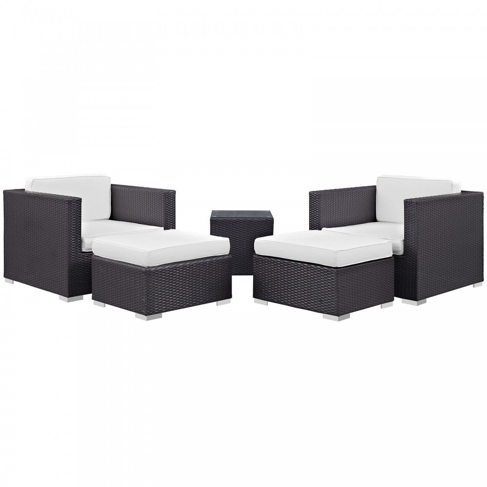 Convene 5 Piece Outdoor Patio Sectional Set, Espresso White, EEI-1809-EXP-WHI-SET