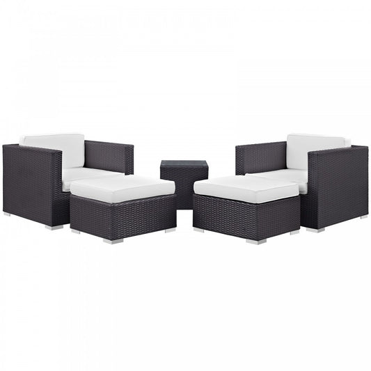 Convene 5 Piece Outdoor Patio Sectional Set, Espresso White, EEI-1809-EXP-WHI-SET