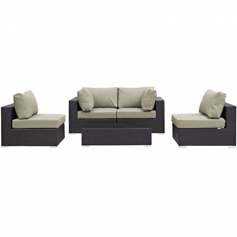 Convene 5 Piece Outdoor Patio Sectional Set, Espresso Beige, EEI-2163-EXP-BEI-SET