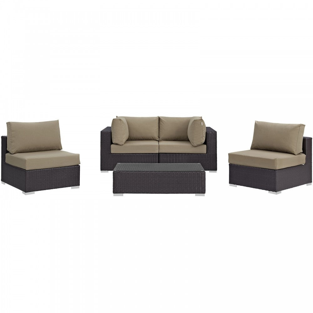 Convene 5 Piece Outdoor Patio Sectional Set, Espresso Mocha, EEI-2163-EXP-MOC-SET