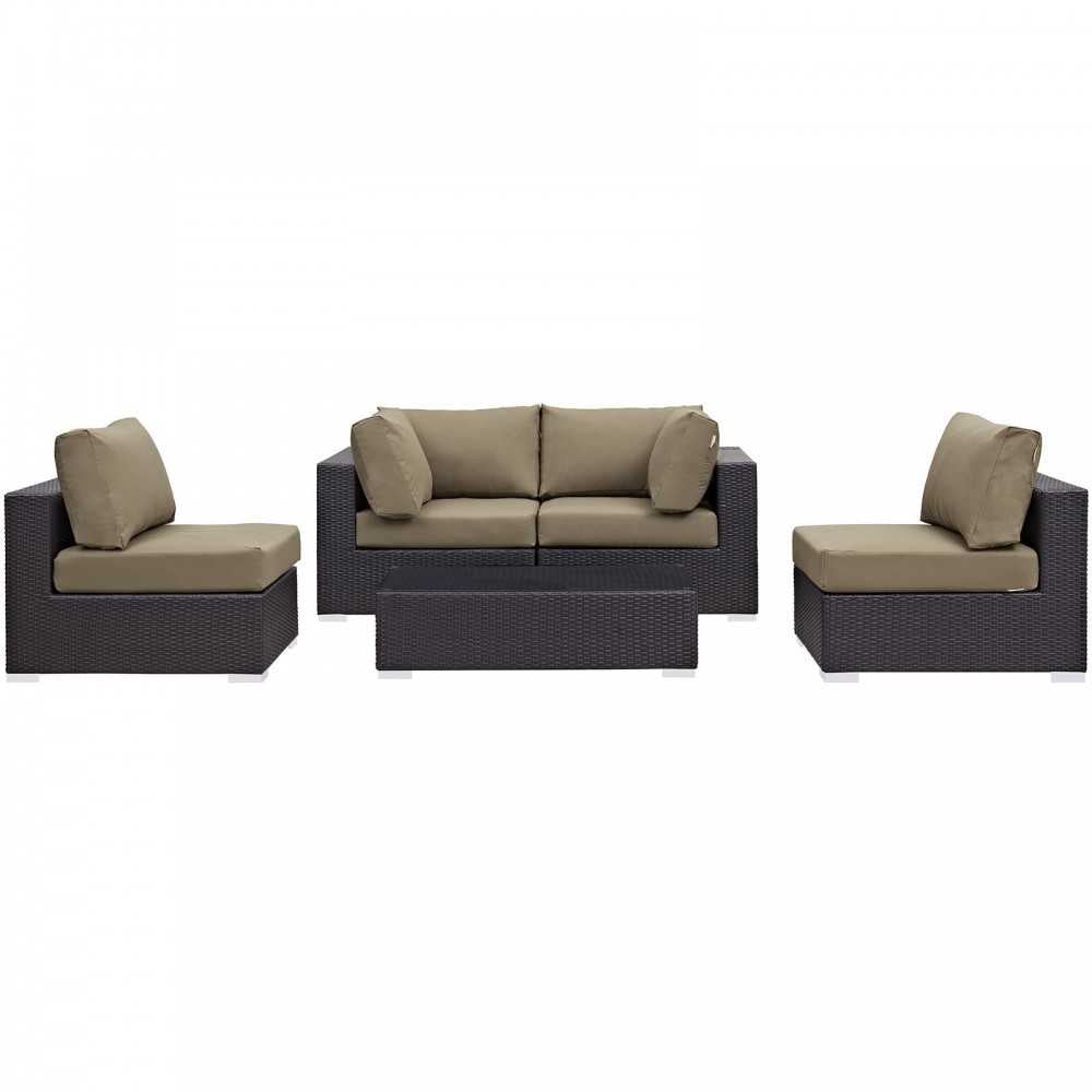 Convene 5 Piece Outdoor Patio Sectional Set, Espresso Mocha, EEI-2163-EXP-MOC-SET