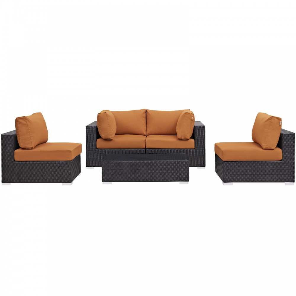 Convene 5 Piece Outdoor Patio Sectional Set, Espresso Orange, EEI-2163-EXP-ORA-SET