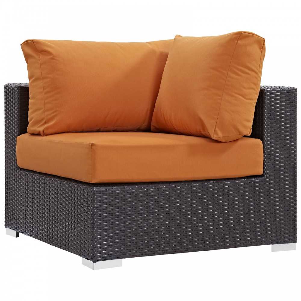 Convene 5 Piece Outdoor Patio Sectional Set, Espresso Orange, EEI-2163-EXP-ORA-SET