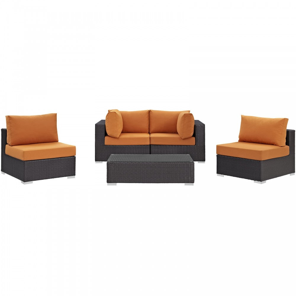 Convene 5 Piece Outdoor Patio Sectional Set, Espresso Orange, EEI-2163-EXP-ORA-SET