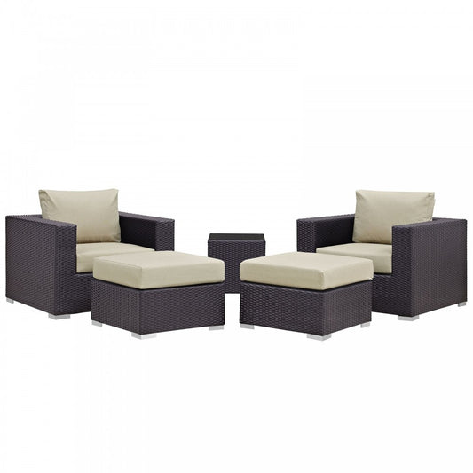 Convene 5 Piece Outdoor Patio Sectional Set, Espresso Beige, EEI-1809-EXP-BEI-SET