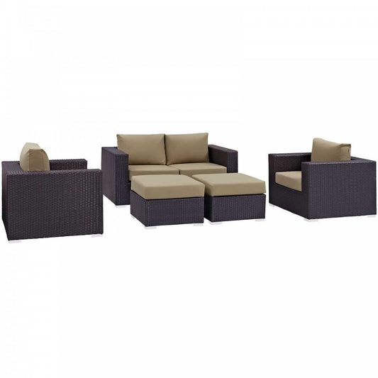 Convene 5 Piece Outdoor Patio Sofa Set, Espresso Mocha
