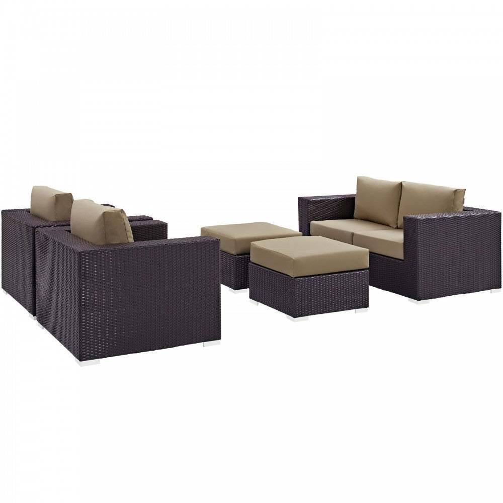 Convene 5 Piece Outdoor Patio Sofa Set, Espresso Mocha