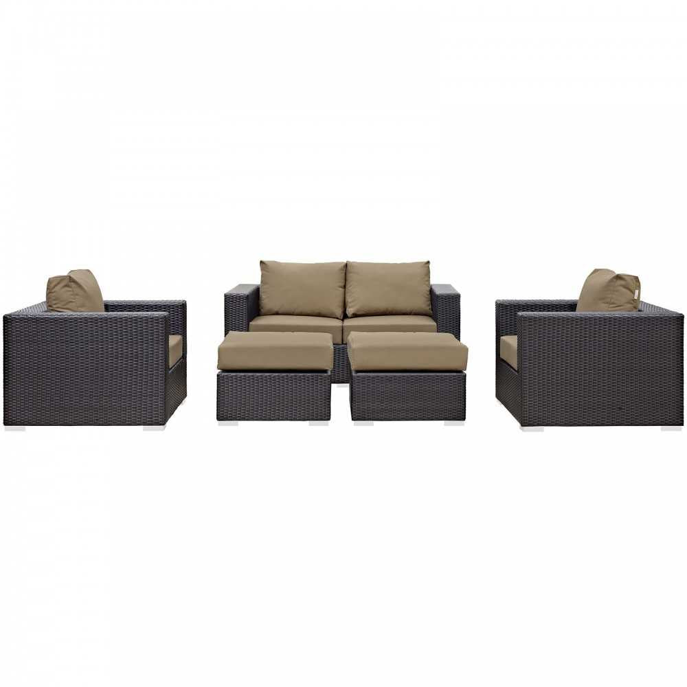 Convene 5 Piece Outdoor Patio Sofa Set, Espresso Mocha