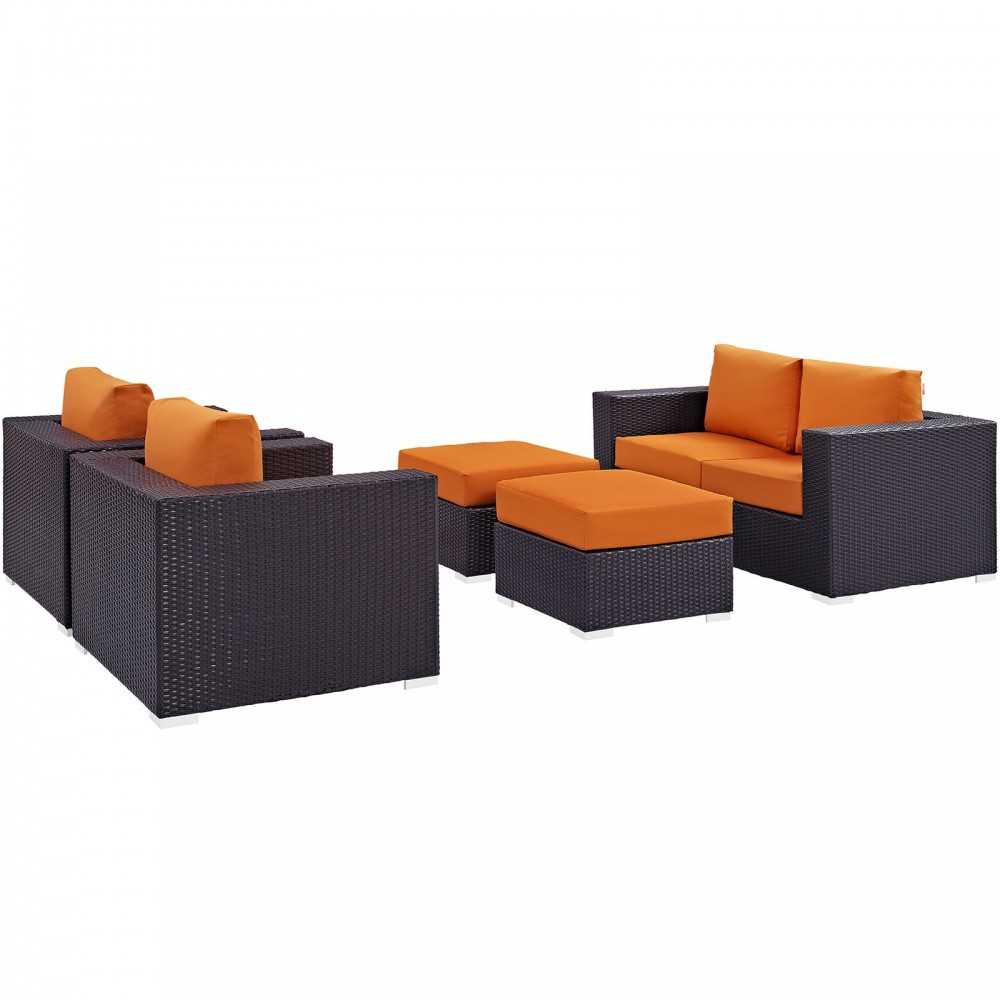 Convene 5 Piece Outdoor Patio Sofa Set, Espresso Orange