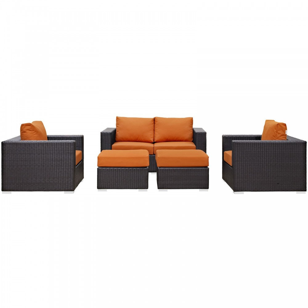 Convene 5 Piece Outdoor Patio Sofa Set, Espresso Orange