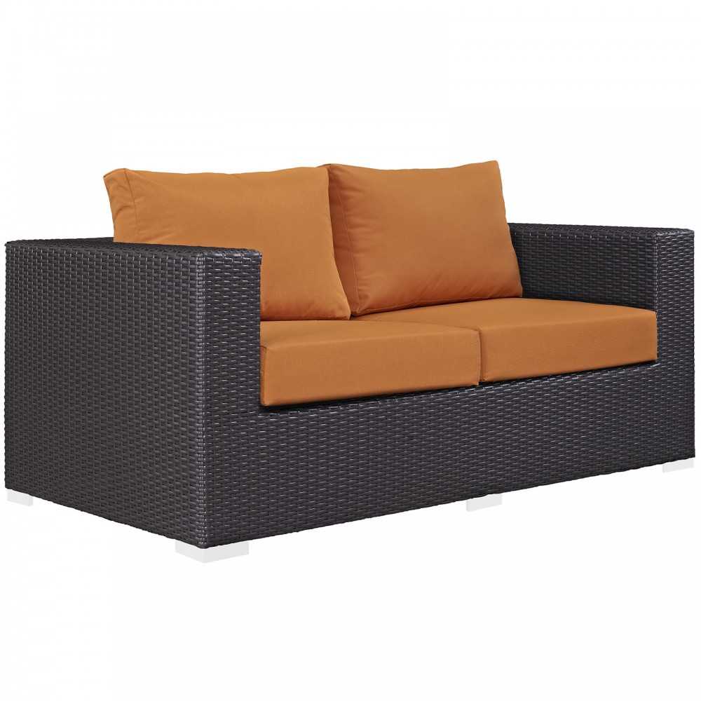 Convene 5 Piece Outdoor Patio Sofa Set, Espresso Orange
