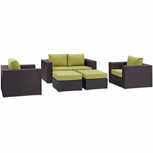 Convene 5 Piece Outdoor Patio Sofa Set, Espresso Peridot