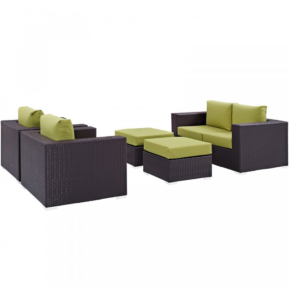 Convene 5 Piece Outdoor Patio Sofa Set, Espresso Peridot