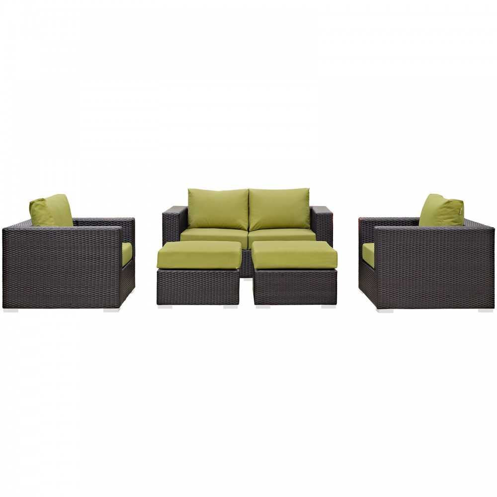 Convene 5 Piece Outdoor Patio Sofa Set, Espresso Peridot