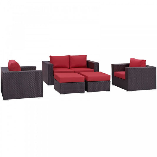 Convene 5 Piece Outdoor Patio Sofa Set, Espresso Red