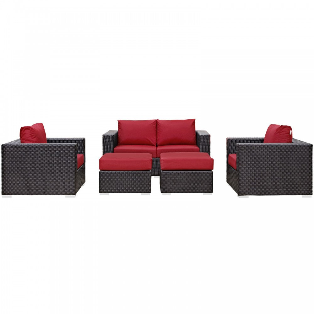 Convene 5 Piece Outdoor Patio Sofa Set, Espresso Red