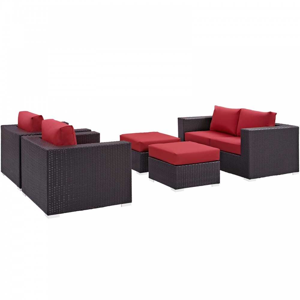 Convene 5 Piece Outdoor Patio Sofa Set, Espresso Red