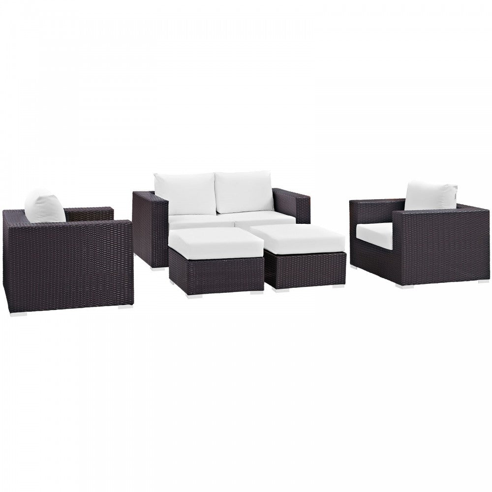 Convene 5 Piece Outdoor Patio Sofa Set, Espresso White
