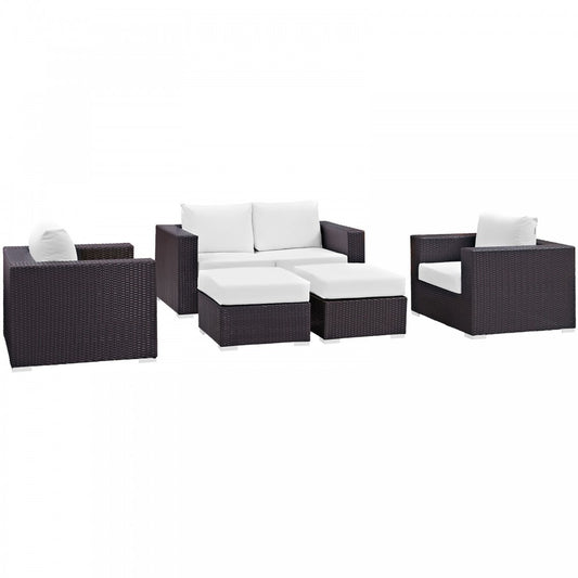 Convene 5 Piece Outdoor Patio Sofa Set, Espresso White