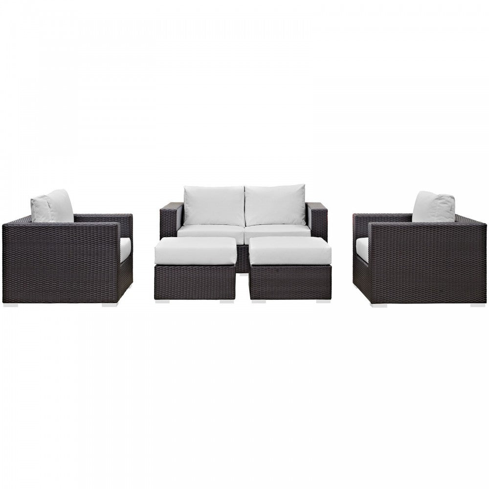 Convene 5 Piece Outdoor Patio Sofa Set, Espresso White