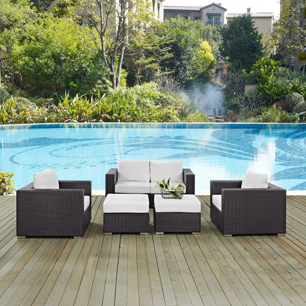 Convene 5 Piece Outdoor Patio Sofa Set, Espresso White