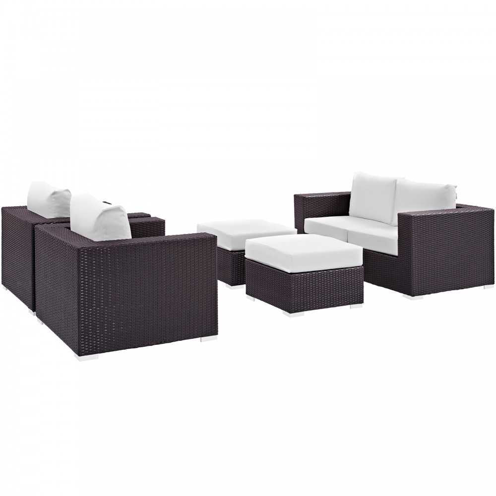 Convene 5 Piece Outdoor Patio Sofa Set, Espresso White