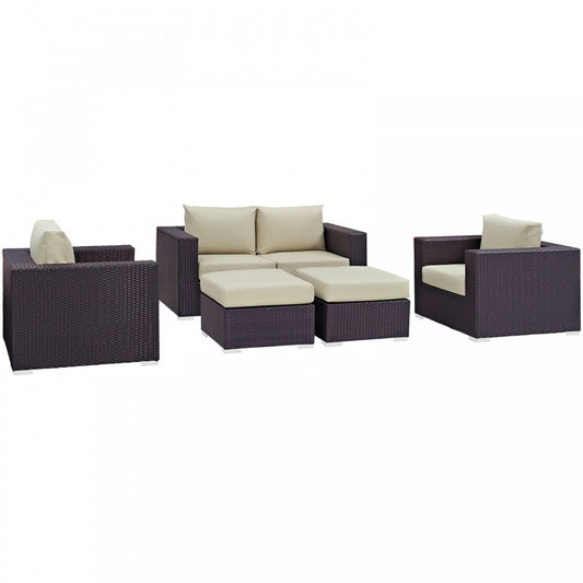Convene 5 Piece Outdoor Patio Sofa Set, Espresso Beige