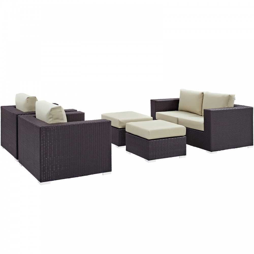 Convene 5 Piece Outdoor Patio Sofa Set, Espresso Beige