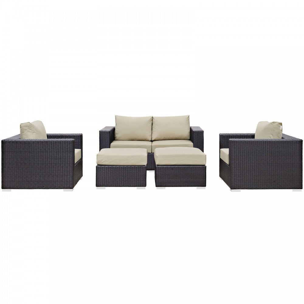Convene 5 Piece Outdoor Patio Sofa Set, Espresso Beige
