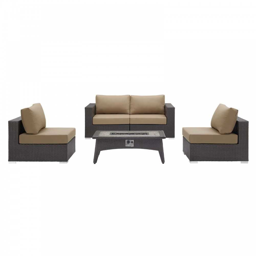 Convene 5 Piece Set Outdoor Patio with Fire Pit, Espresso Mocha, EEI-3723-EXP-MOC-SET