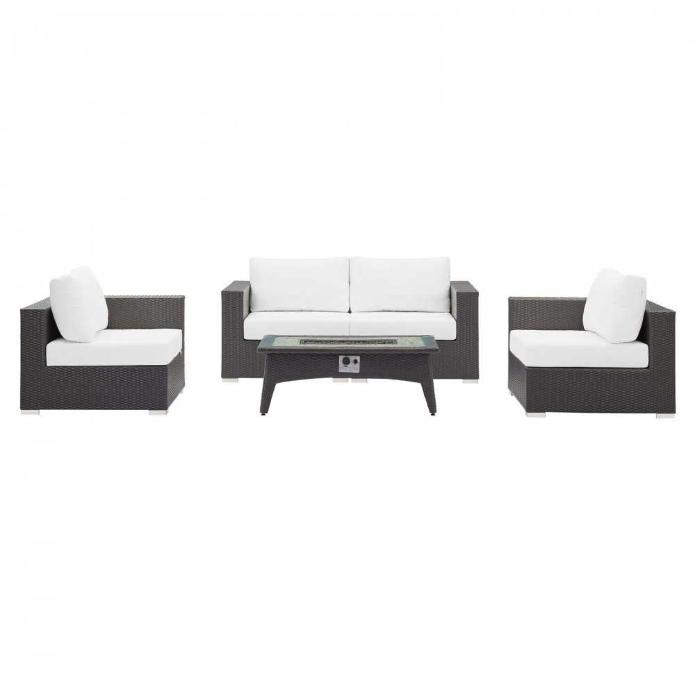 Convene 5 Piece Set Outdoor Patio with Fire Pit, Espresso White, EEI-3728-EXP-WHI-SET