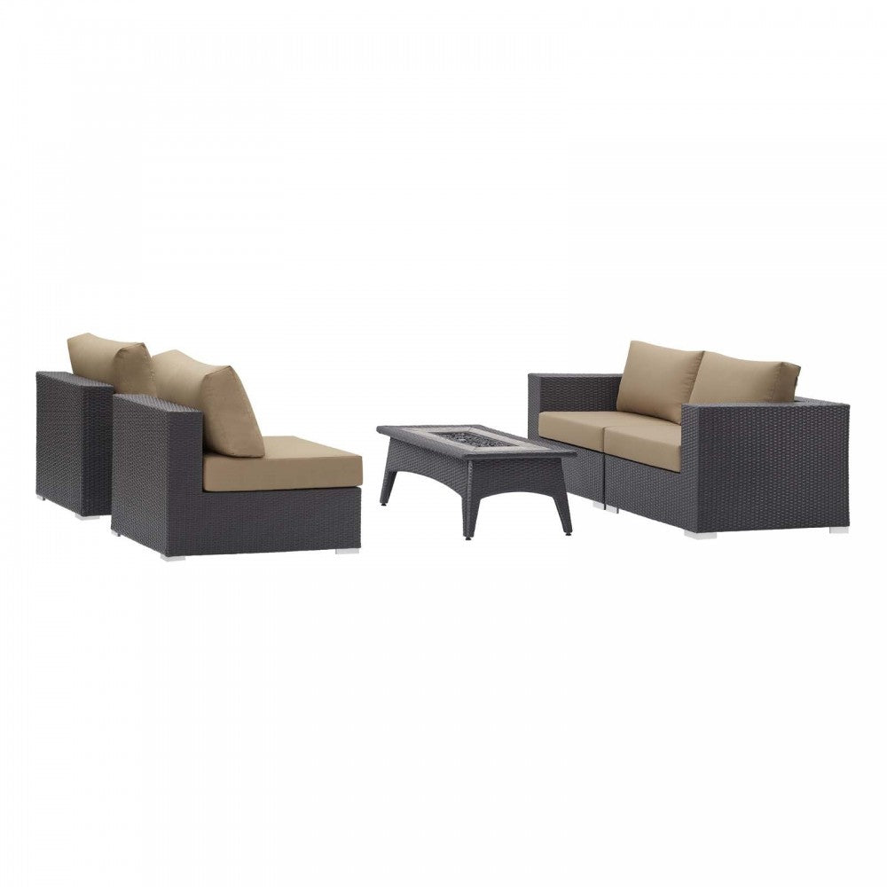 Convene 5 Piece Set Outdoor Patio with Fire Pit, Espresso Mocha, EEI-3723-EXP-MOC-SET