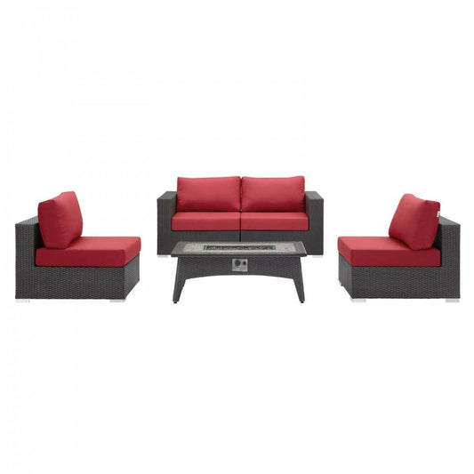 Convene 5 Piece Set Outdoor Patio with Fire Pit, Espresso Red, EEI-3723-EXP-RED-SET