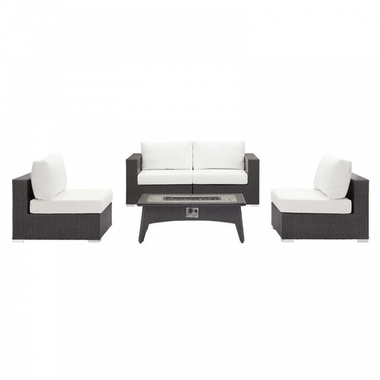 Convene 5 Piece Set Outdoor Patio with Fire Pit, Espresso White, EEI-3723-EXP-WHI-SET