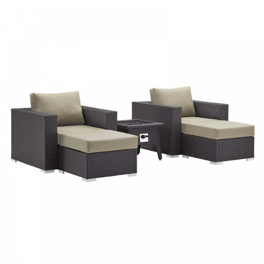 Convene 5 Piece Set Outdoor Patio with Fire Pit, Espresso Beige, EEI-3726-EXP-BEI-SET