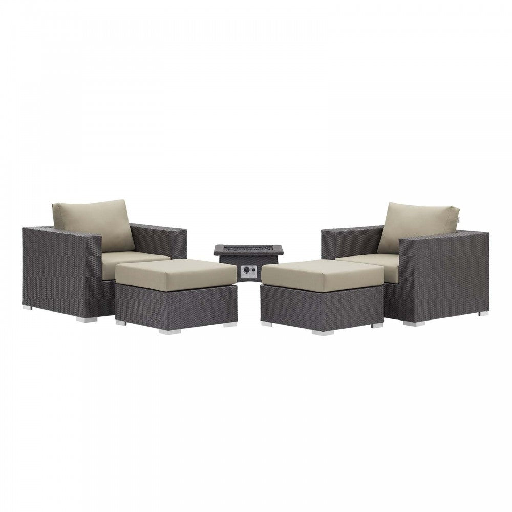 Convene 5 Piece Set Outdoor Patio with Fire Pit, Espresso Beige, EEI-3726-EXP-BEI-SET