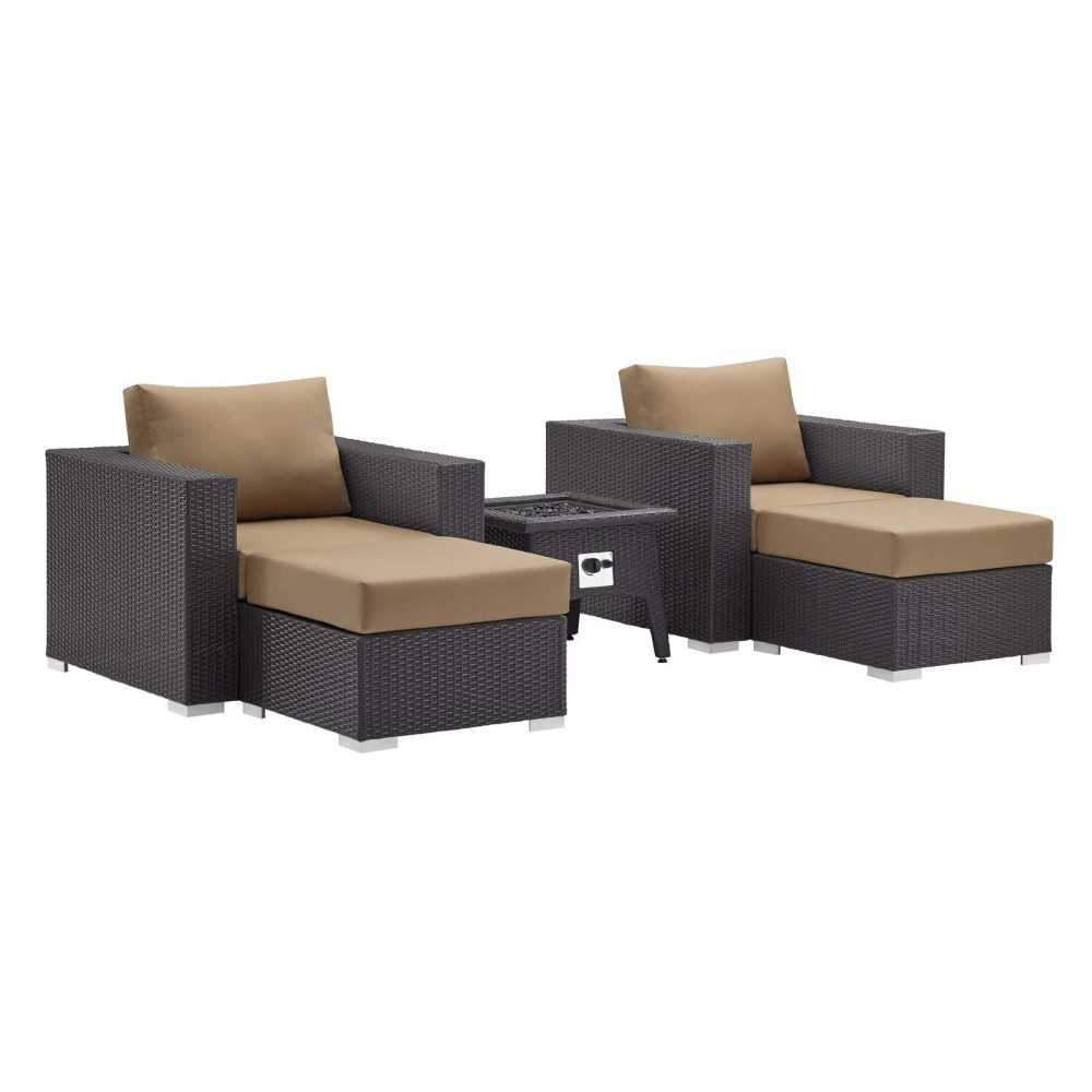 Convene 5 Piece Set Outdoor Patio with Fire Pit, Espresso Mocha, EEI-3726-EXP-MOC-SET