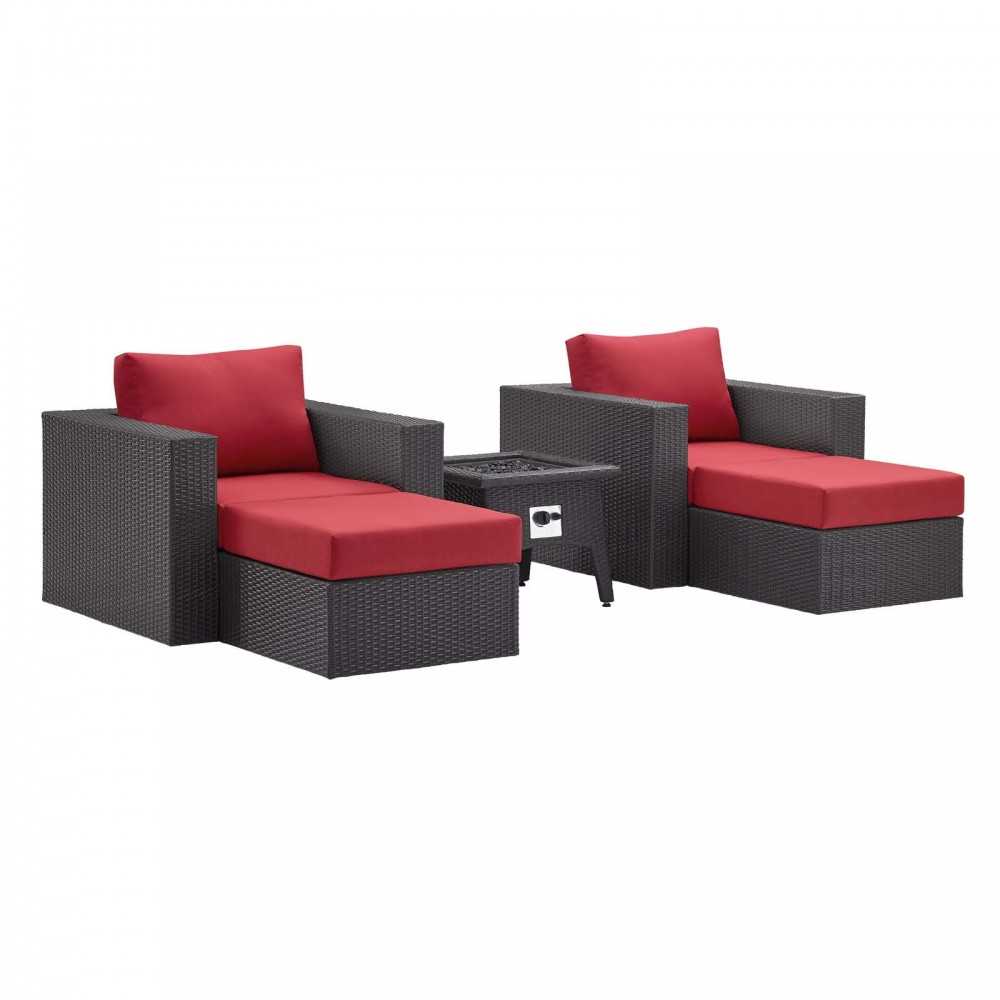 Convene 5 Piece Set Outdoor Patio with Fire Pit, Espresso Red, EEI-3726-EXP-RED-SET