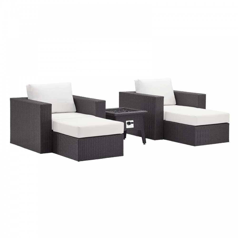 Convene 5 Piece Set Outdoor Patio with Fire Pit, Espresso White, EEI-3726-EXP-WHI-SET