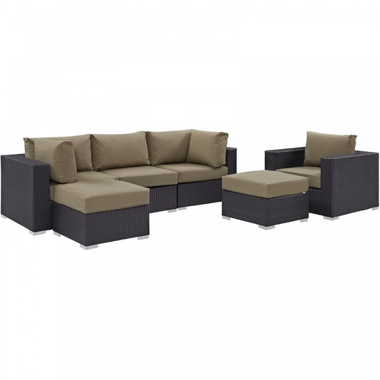 Convene 6 Piece Outdoor Patio Sectional Set, Espresso Mocha, EEI-2207-EXP-MOC-SET