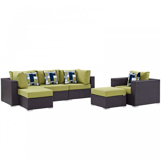 Convene 6 Piece Outdoor Patio Sectional Set, Espresso Peridot, EEI-2372-EXP-PER-SET